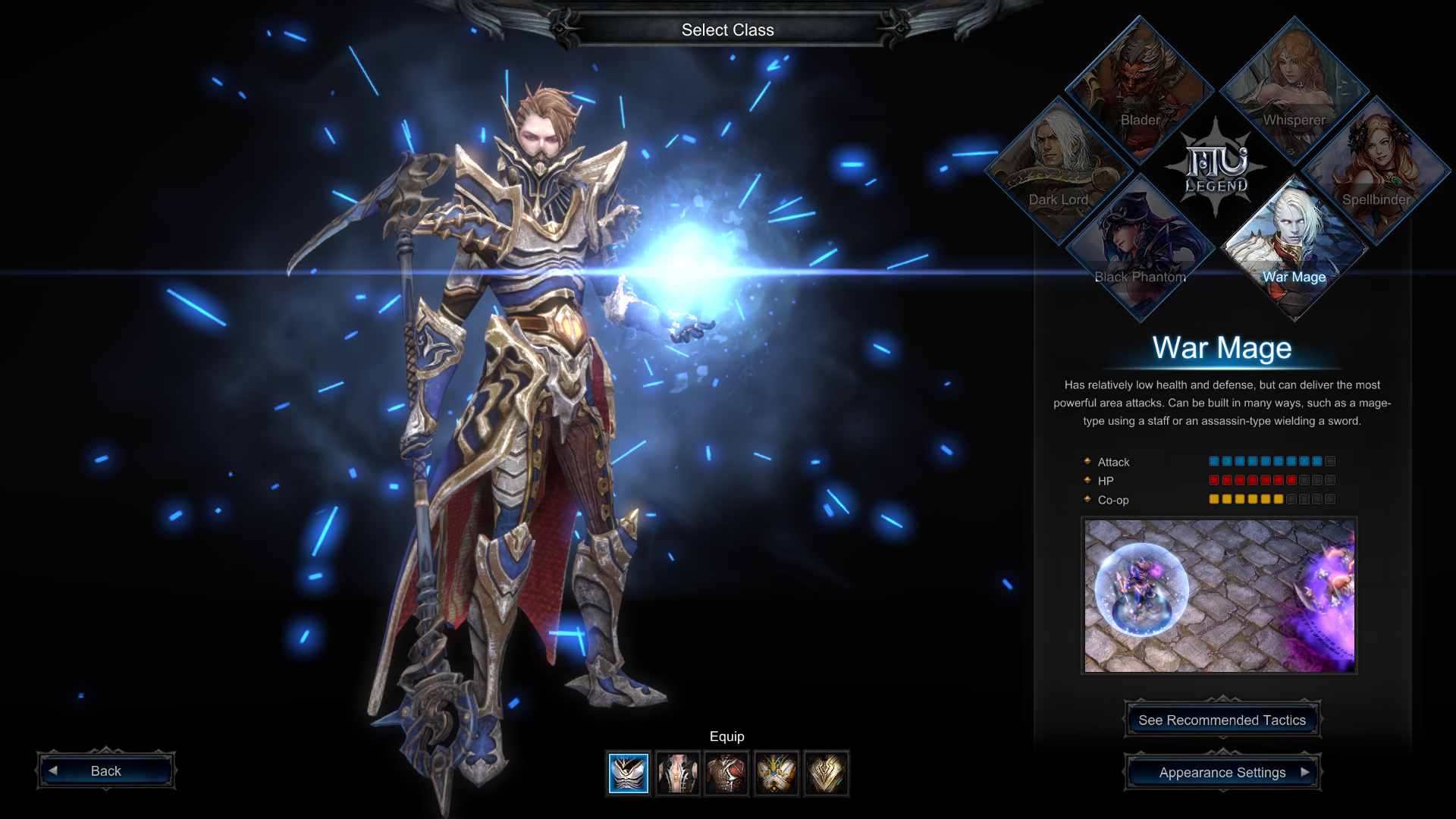 MU Legend character select — War Mage